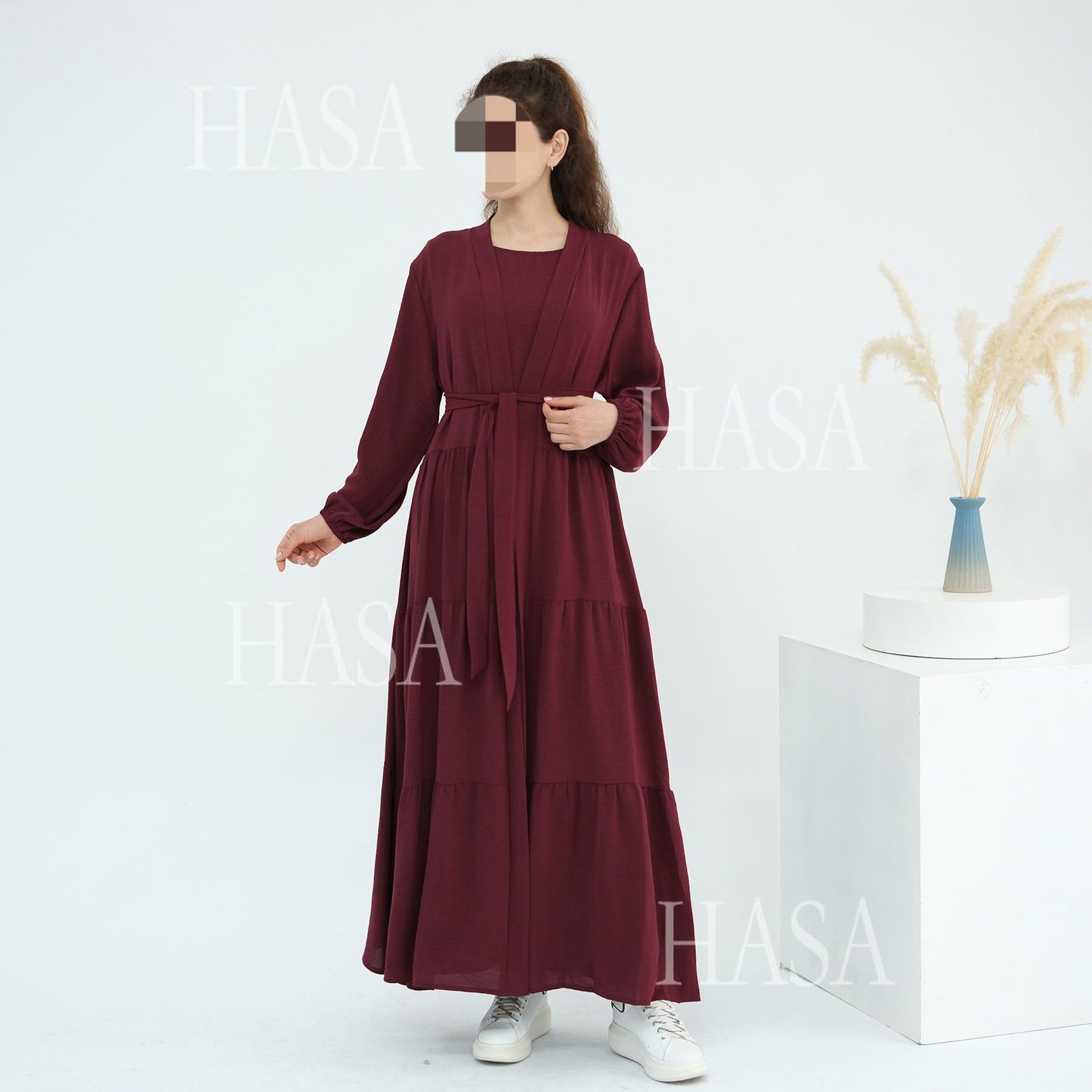 HA6559  Solid Color Loose Robe Dress Two-piece Set
