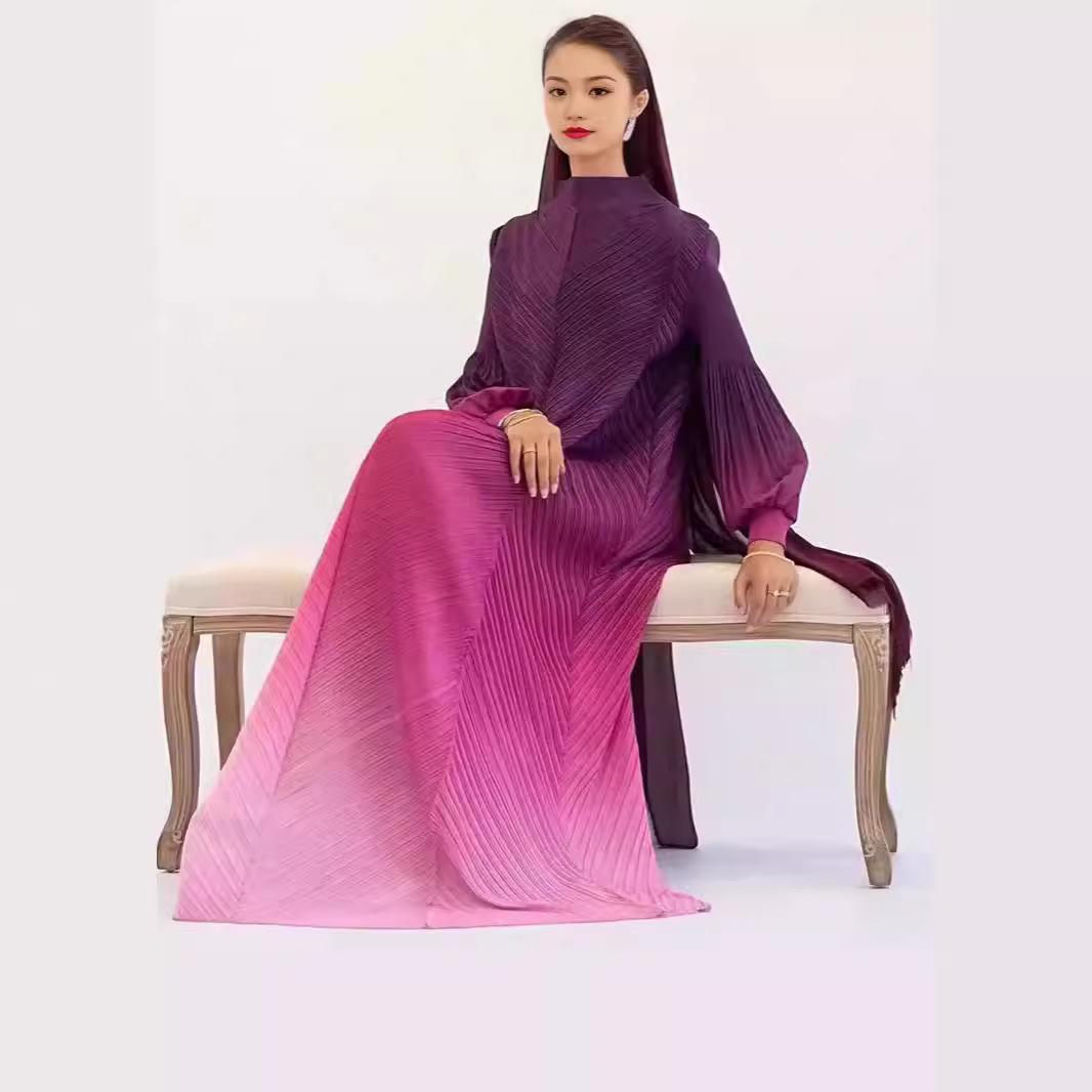 HS5824 Women's clothing gradual change color lantern sleeves high sense middle east dress