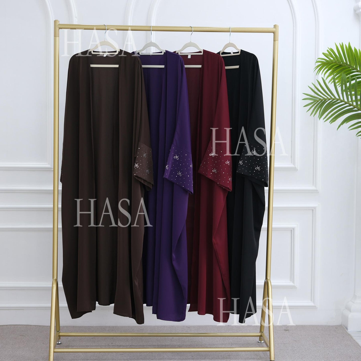 HA6492  Long-sleeved Robe with Bow and Beading