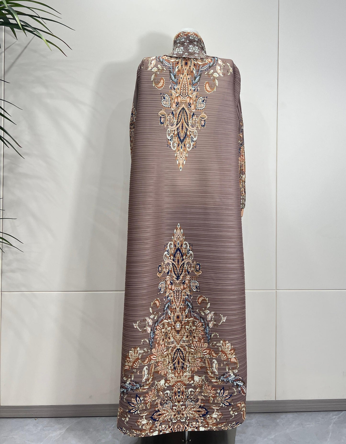 HS6715 Timeless Taupe  Elevated Abaya with Luxurious Patterned Details
