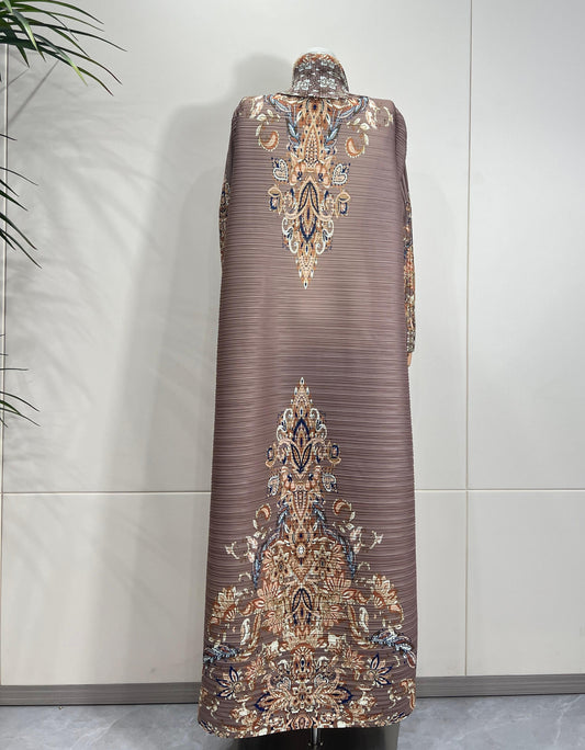HS6715 Timeless Taupe  Elevated Abaya with Luxurious Patterned Details
