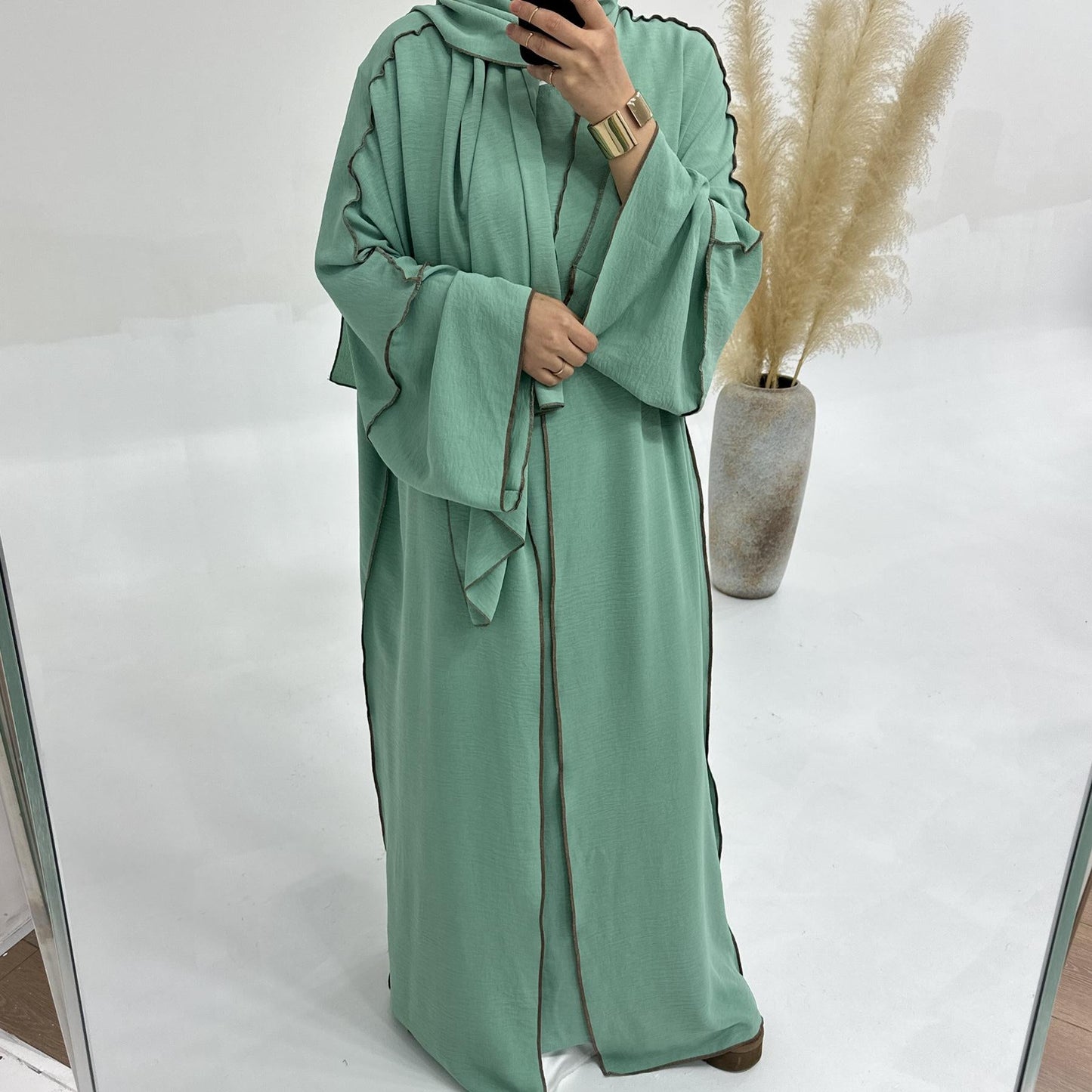HAYA HA1182 3pcs Set Crepe Inner Dress and Cardigan and Hijab