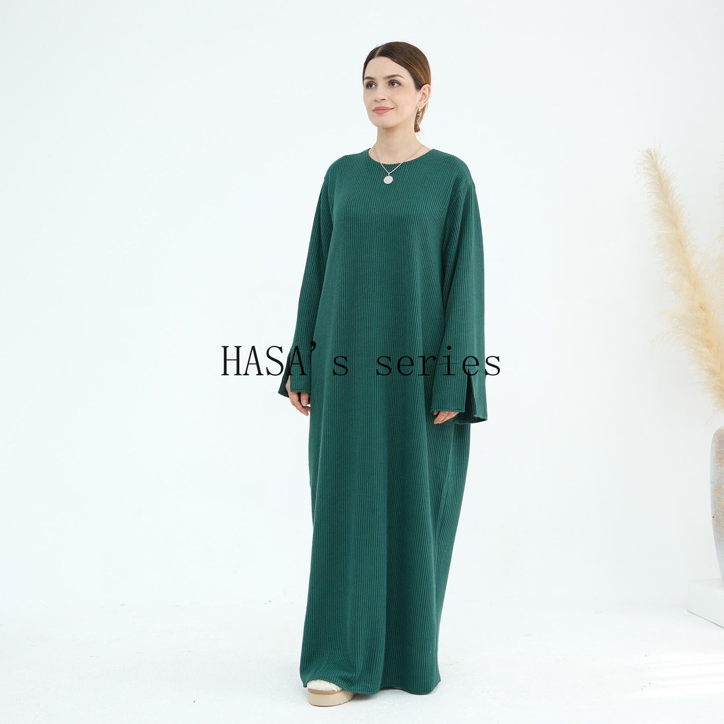 HA5440 Large Sleeve Thick Knitted Sweater Dress - Loose and Elegant Long Dress party  wear red dress thick  thigh 2  part bow  outfits
