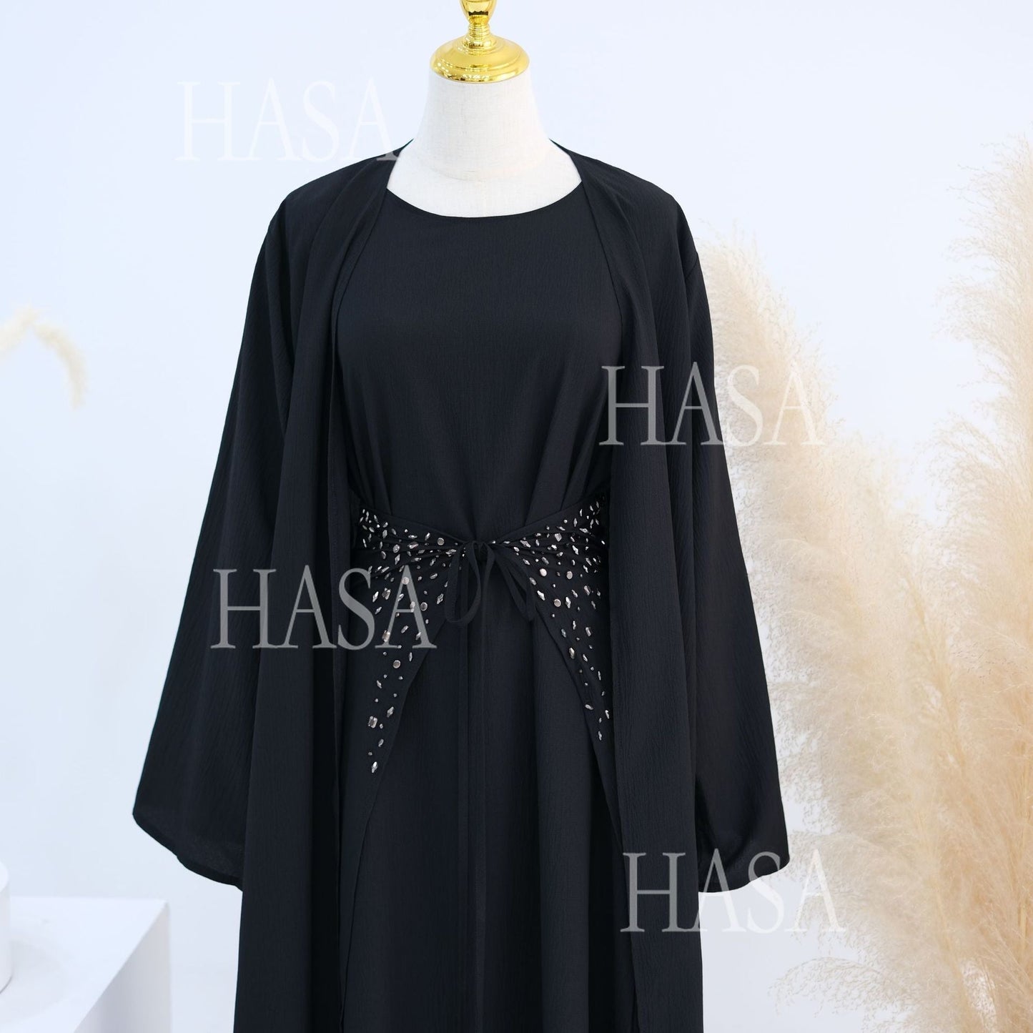 HA6578 Women's Solid Color Three-piece Robe Set (long Skirt + Skirt + Cardigan Jacket)