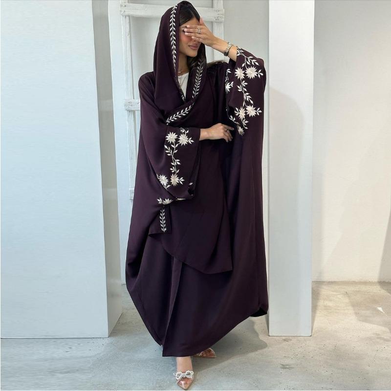 HS5099 Rhinestone-embellished Beaded Cardigan-style Robe, A High-quality Two-piece Set with A Matching Headscarf Design.
