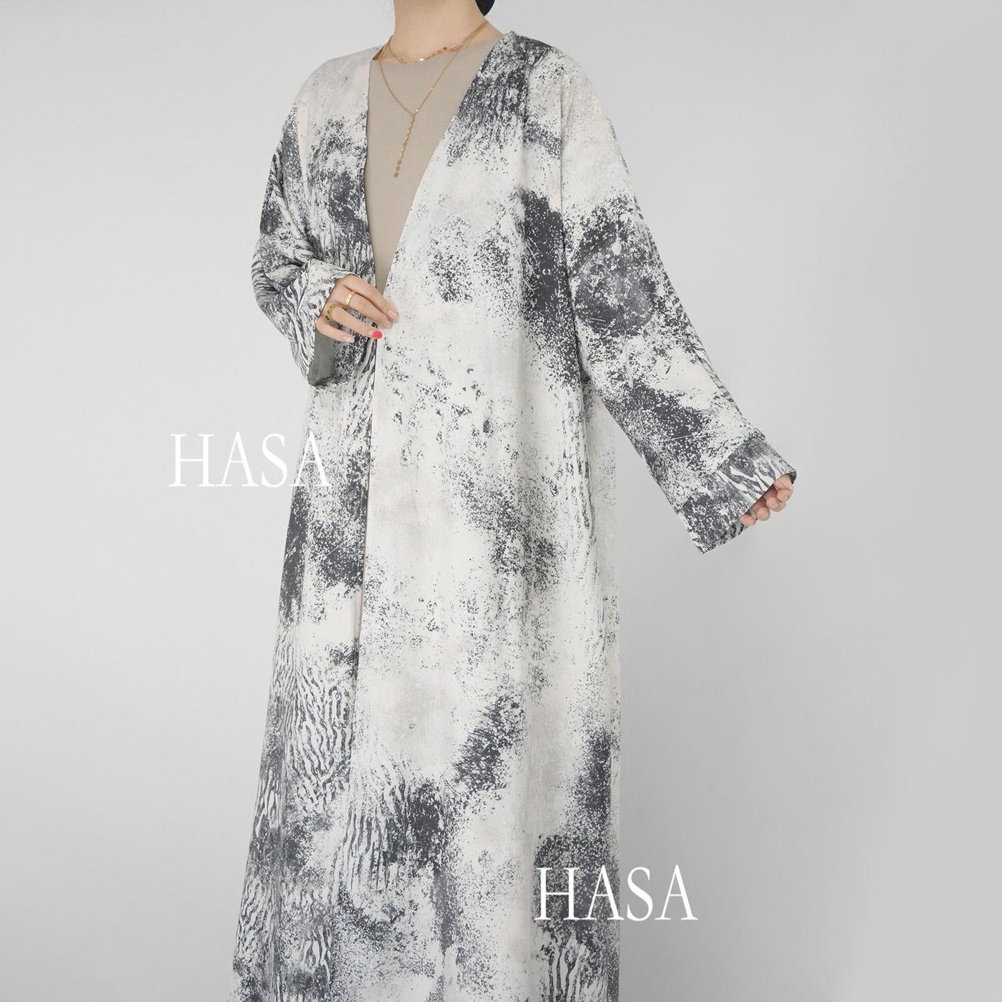 HA6322 Elegant Lightweight Printed Long Cardigan(Abaya Size 52-54)