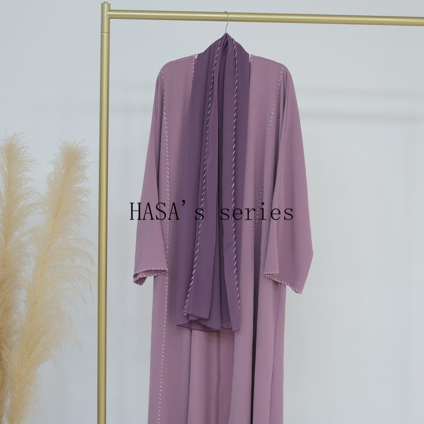 HS4843 Simple Cardigan and Headscarf Two-piece Set.