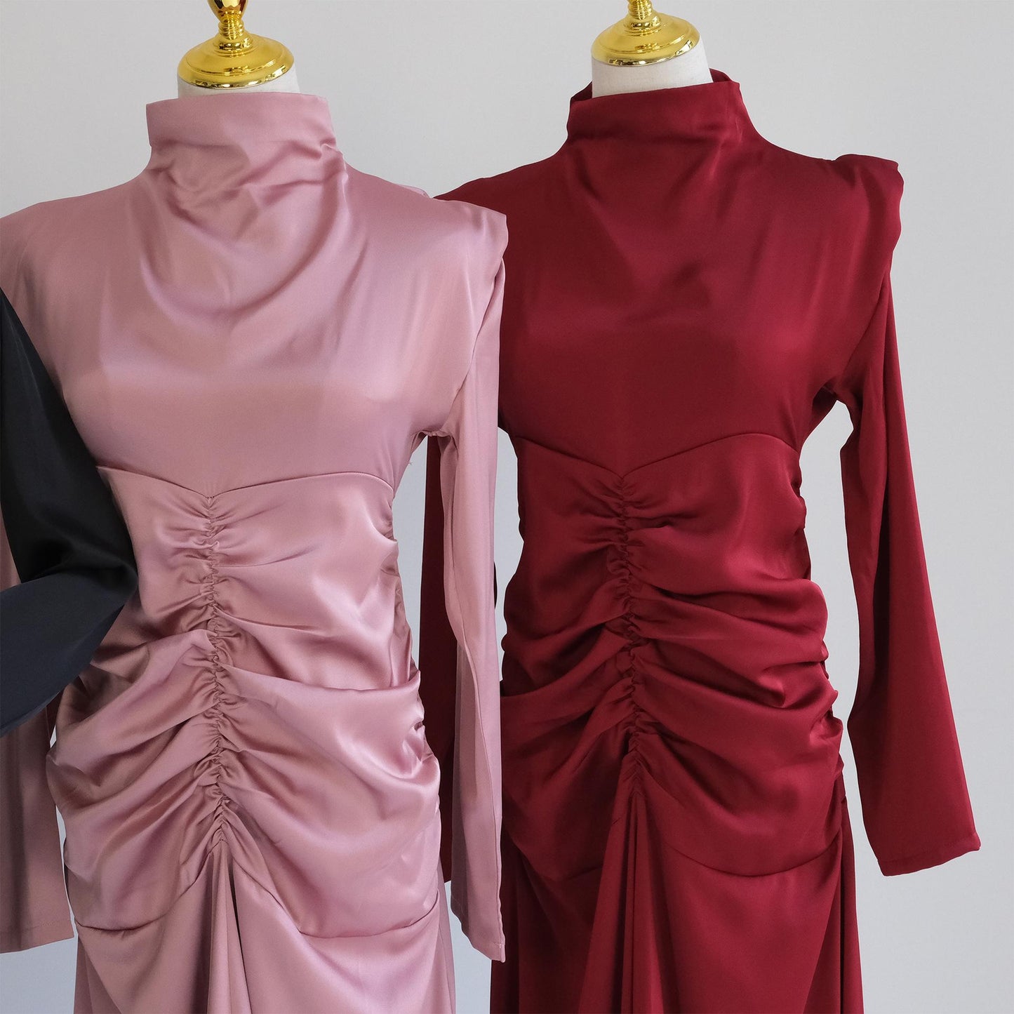 HAYA HAYA1020 Solid Color High Neck Slimming Robe Dress