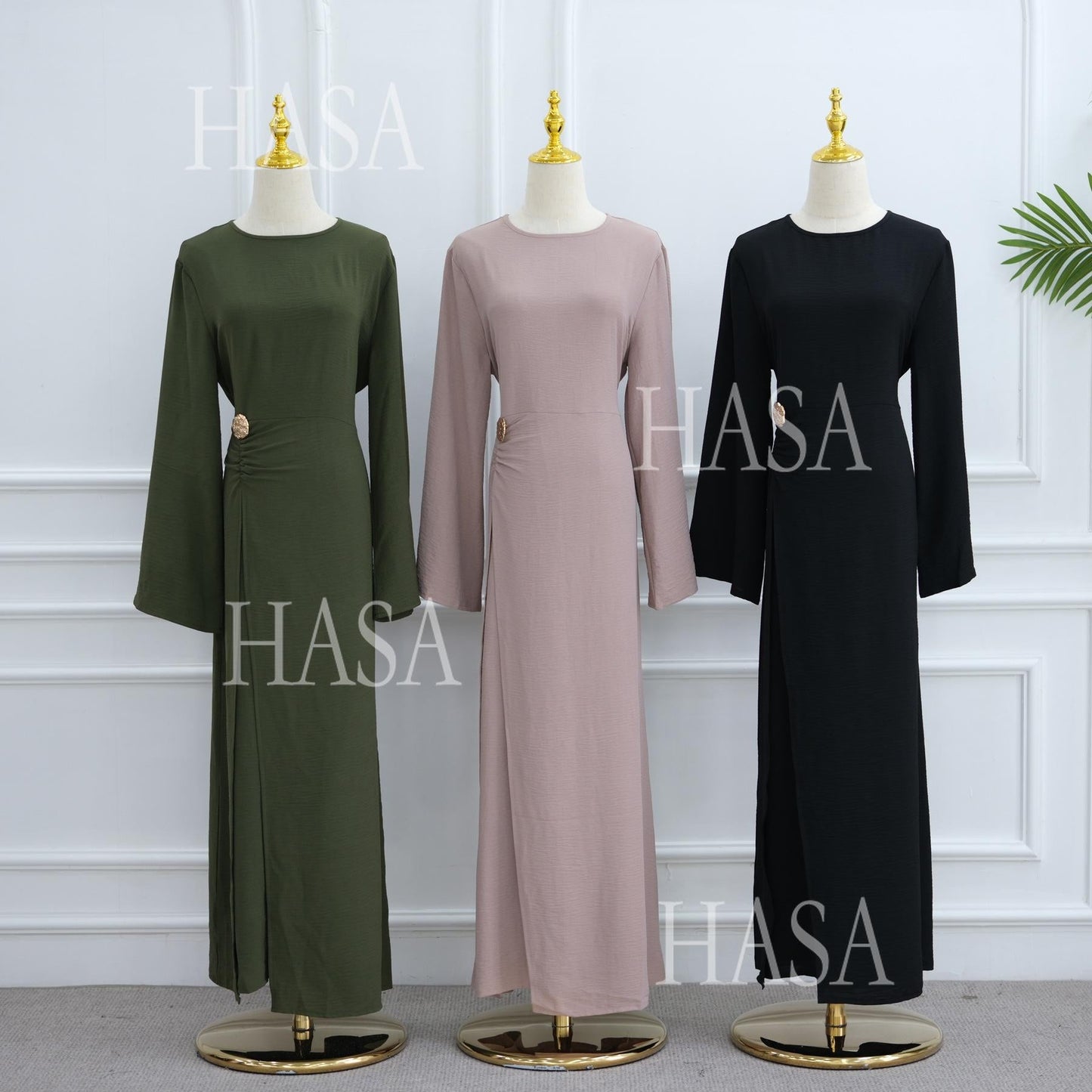 HA6549 Minimalist Abaya with Waist Detail