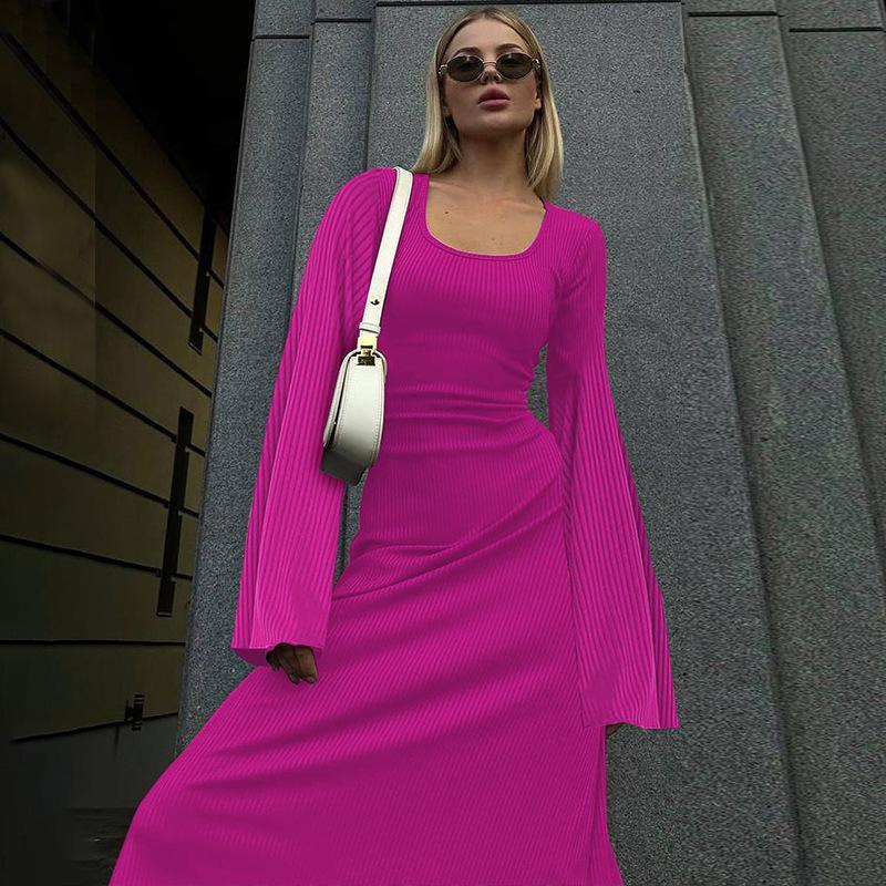HAYA HAYA0676 Flared Long Sleeved High Waist Maxi Skirt with Lace-up Back