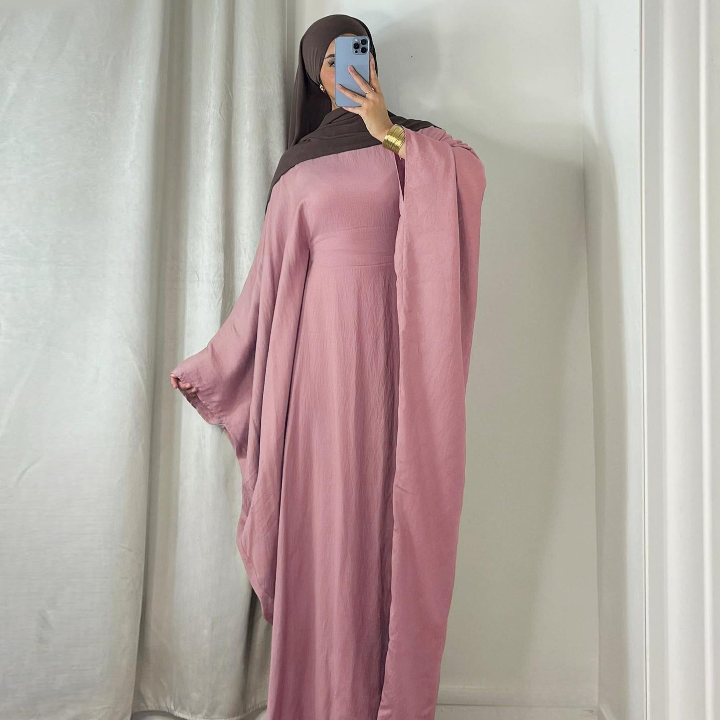 HAYA HAYA0997 Crepe Kaftan with Built-in Belt Waist Bat Sleeves Dress