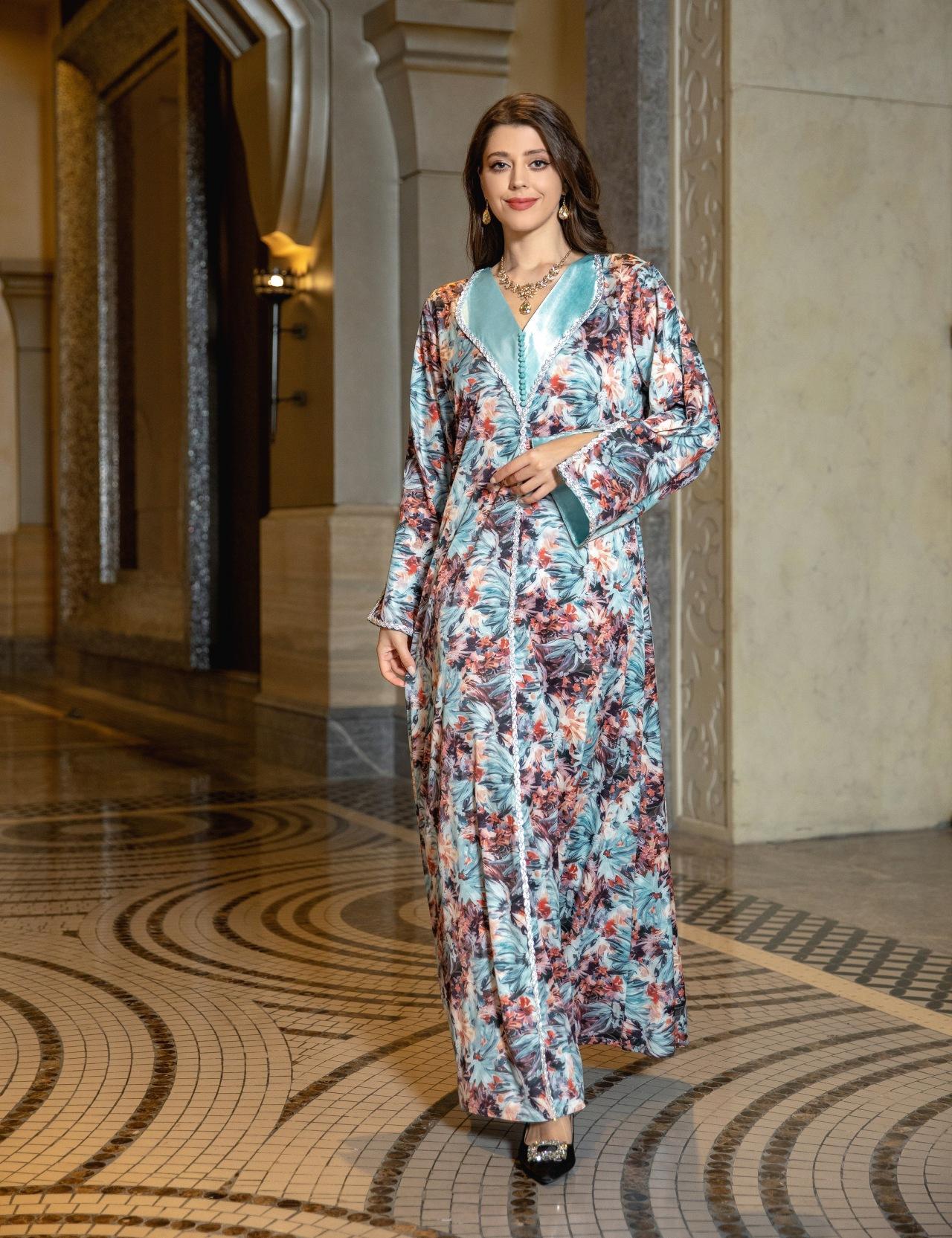 HAYA HAYA1070 Fashionable Printed Diamond Set Robe
