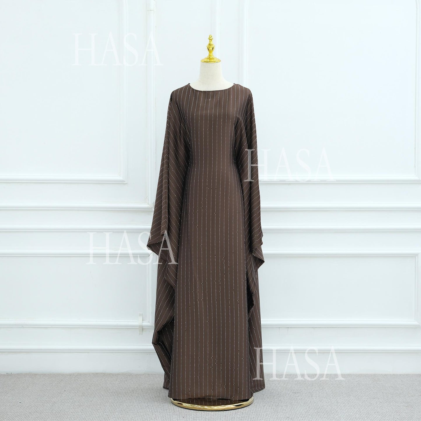 HA6483 Drape Rhinestone Gown with Simple Wide Sleeves