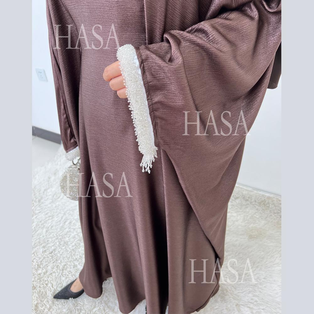 HA6496 Simple and Elegant Bat Sleeve Beaded Robe Dress (headscarf Not Included)