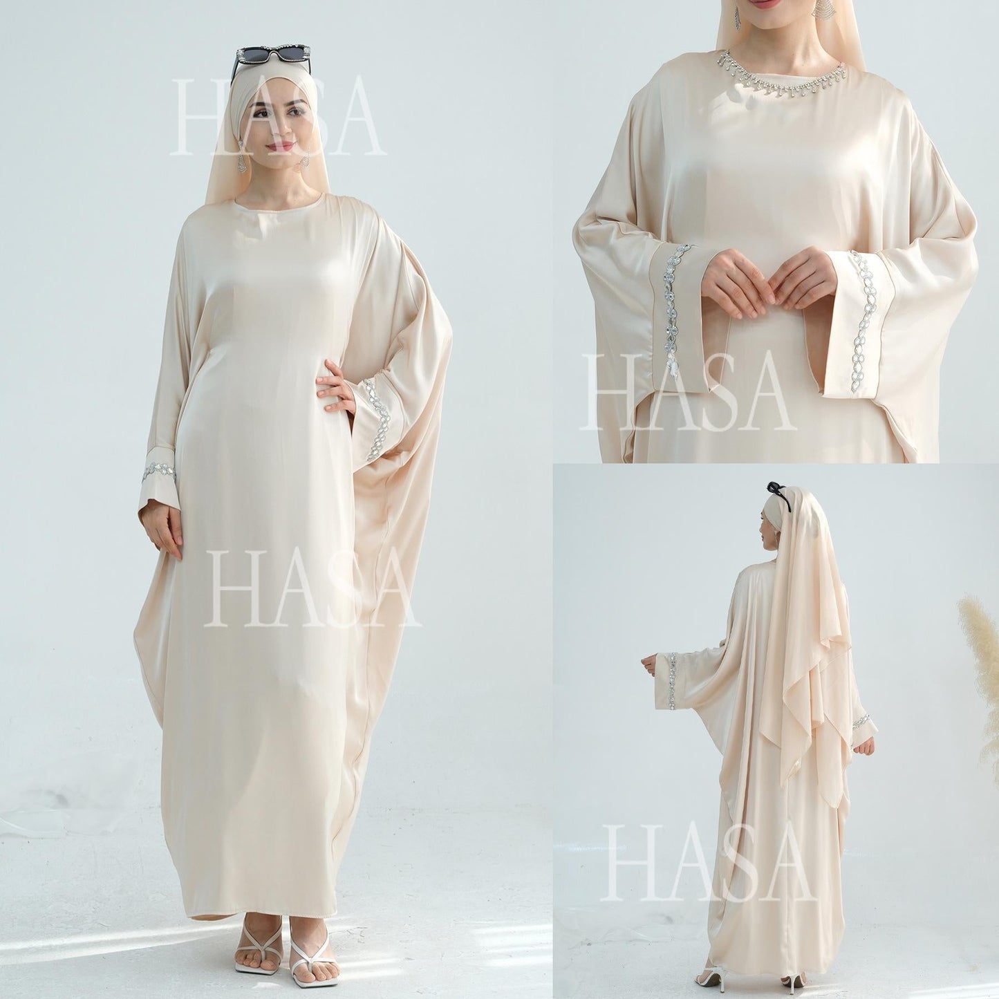 HA5882 A Cardigan Dress with Exquisite Hot Diamond Embellishment and Elegant Details closed abayas