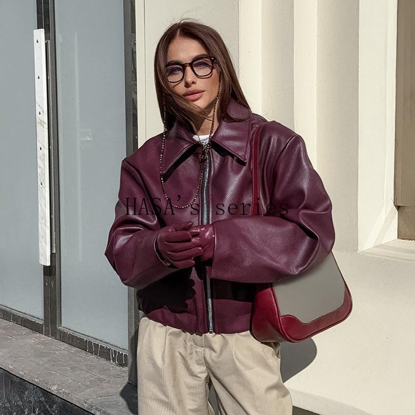 HS5775 This Classic, Minimalist Leather Short Jacket Is Stylish and Versatile, Perfect for Spring.