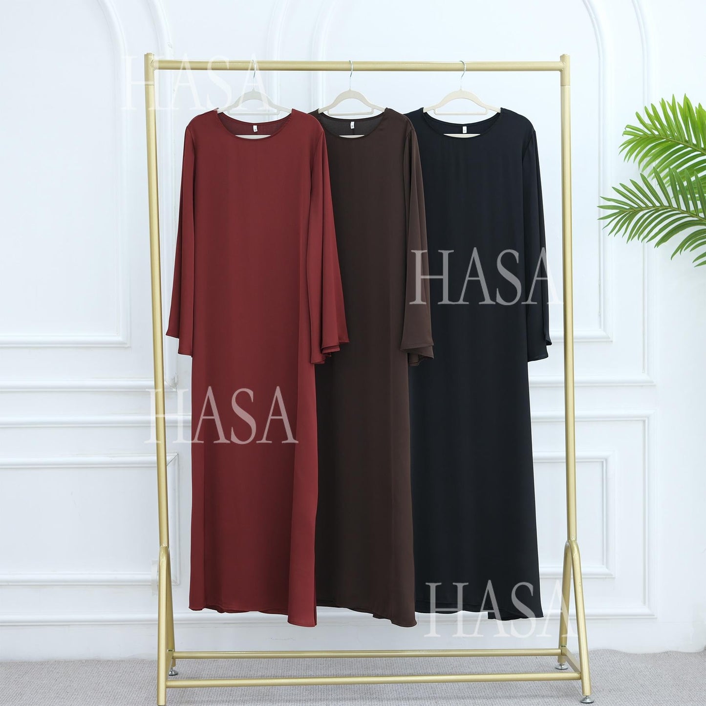 HA6478 Simple Long Dress with Wide Sleeves, One-piece and Smooth Style