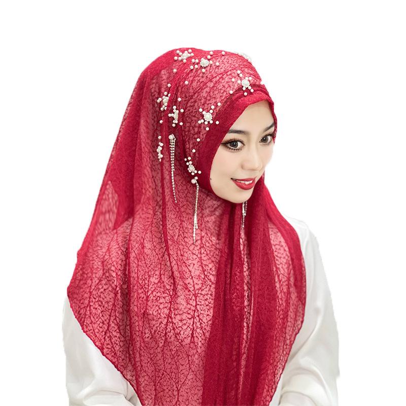HAYA HA1107 Solid Color Headband Gold Thread Bead Flower Shawl Hat Headband