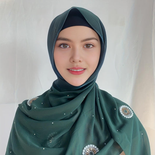 HAYA HA1126 Pearl Chiffon Baotou Scarf