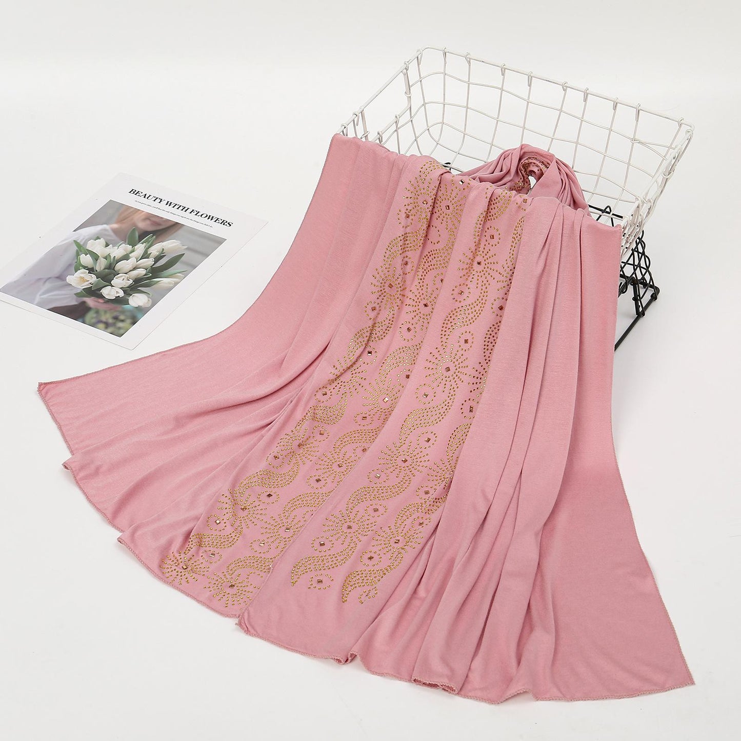 HAYA HA1145 Solid Color Rhinestone Headscarf