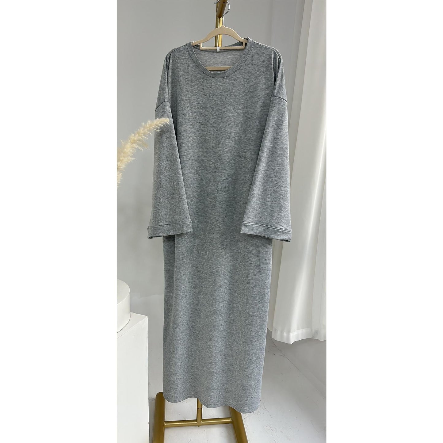 HAYA HAYA1089 Solid Color Hoodie Dress