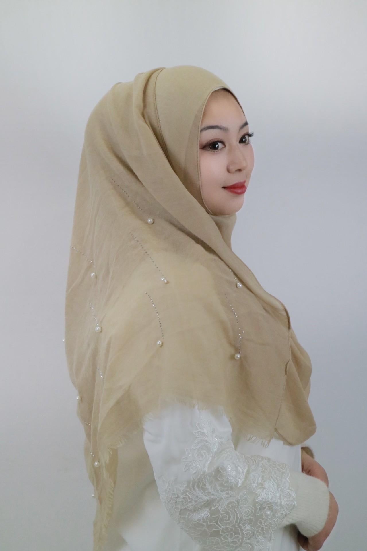HAYA HA1106 Solid Color Scarf Long Beaded Shawl Headband