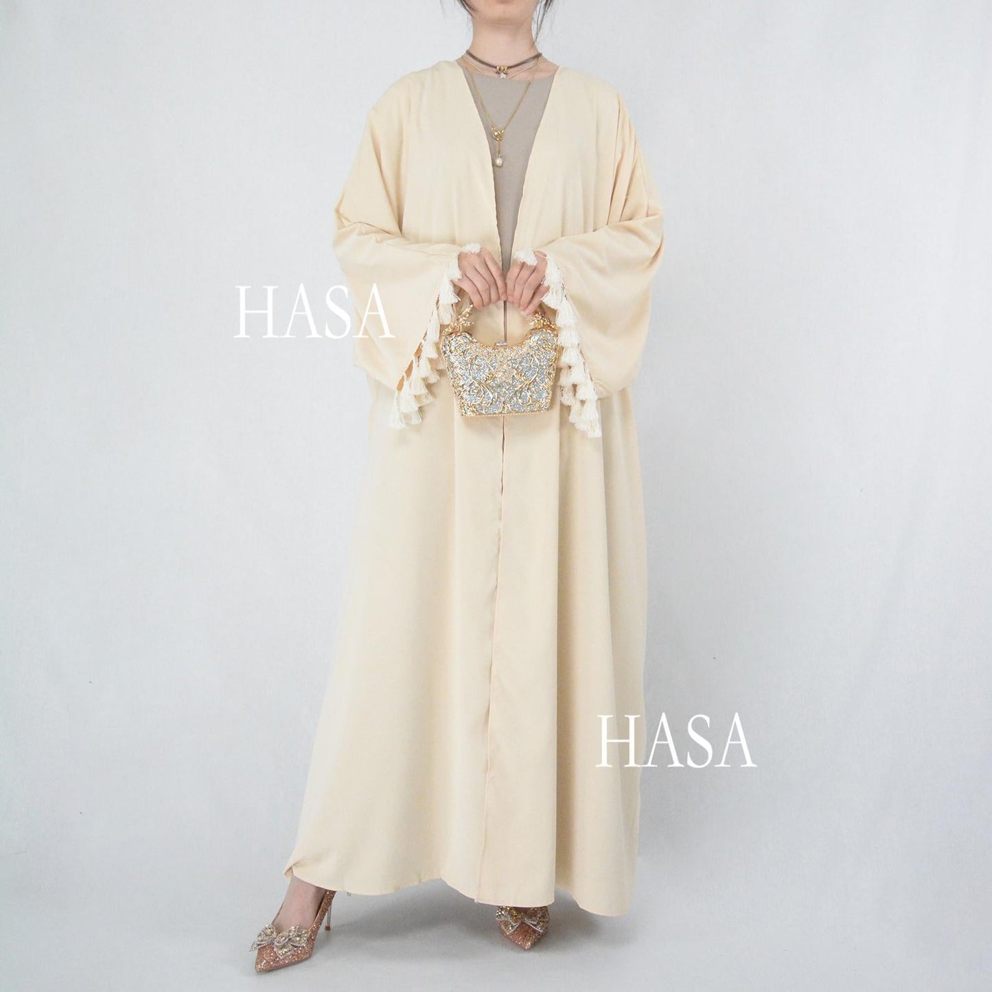 HA6326 Soft Drape Summer Cover-Up with Tassel Trim Sleeves