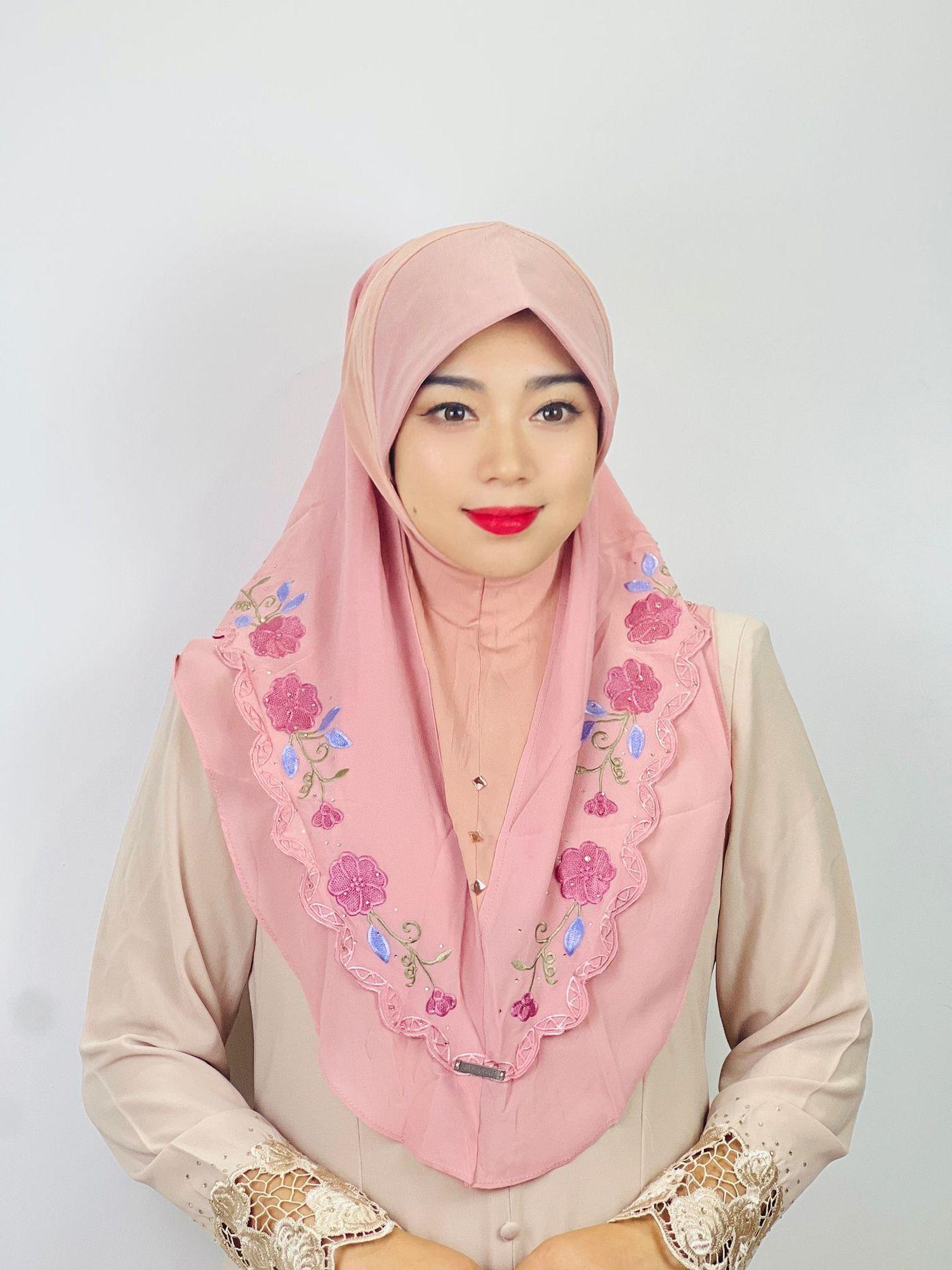 HAYA HA1105 Double Layered Floral Embroidered Lace Headscarf for Women