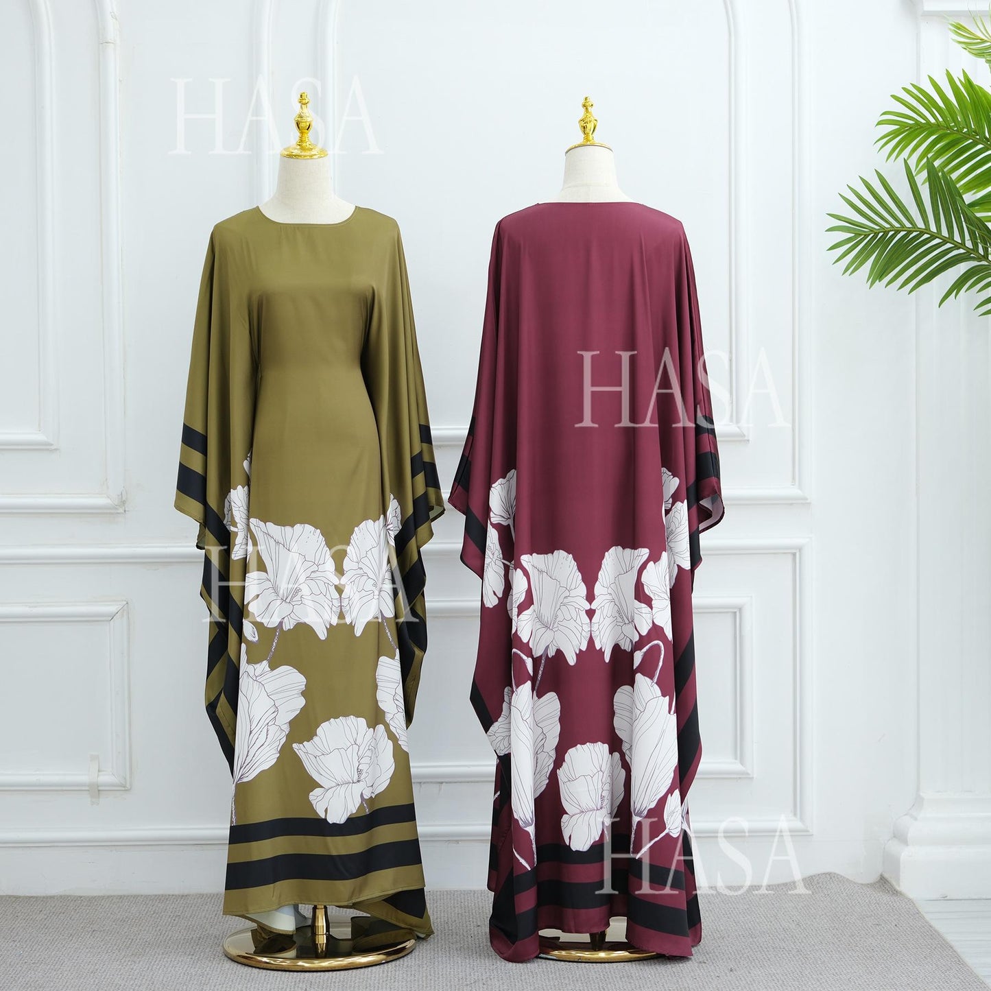 HA6556 Colorblock Print Cardigan Robe Dress