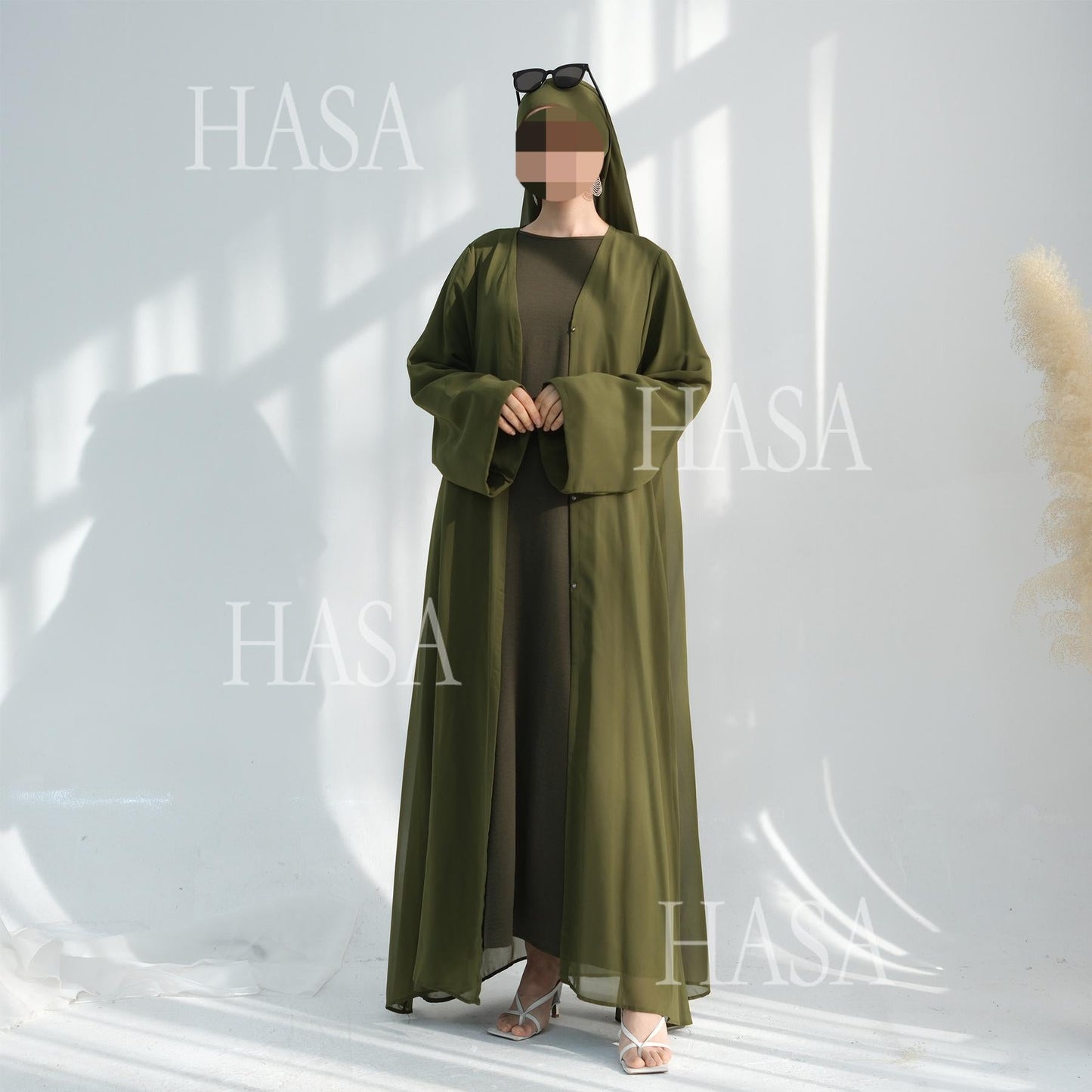 HA6513 Double-layered sleeve chiffon cardigan two-piece robe abaya (headscarf not included)