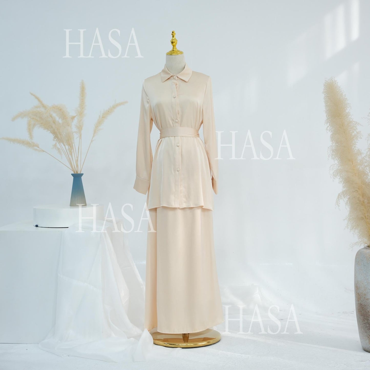 HA5874 Gentle Lace-up Two-piece Suit, Simple Texture, First Choice for Daily Wear abaya girl
