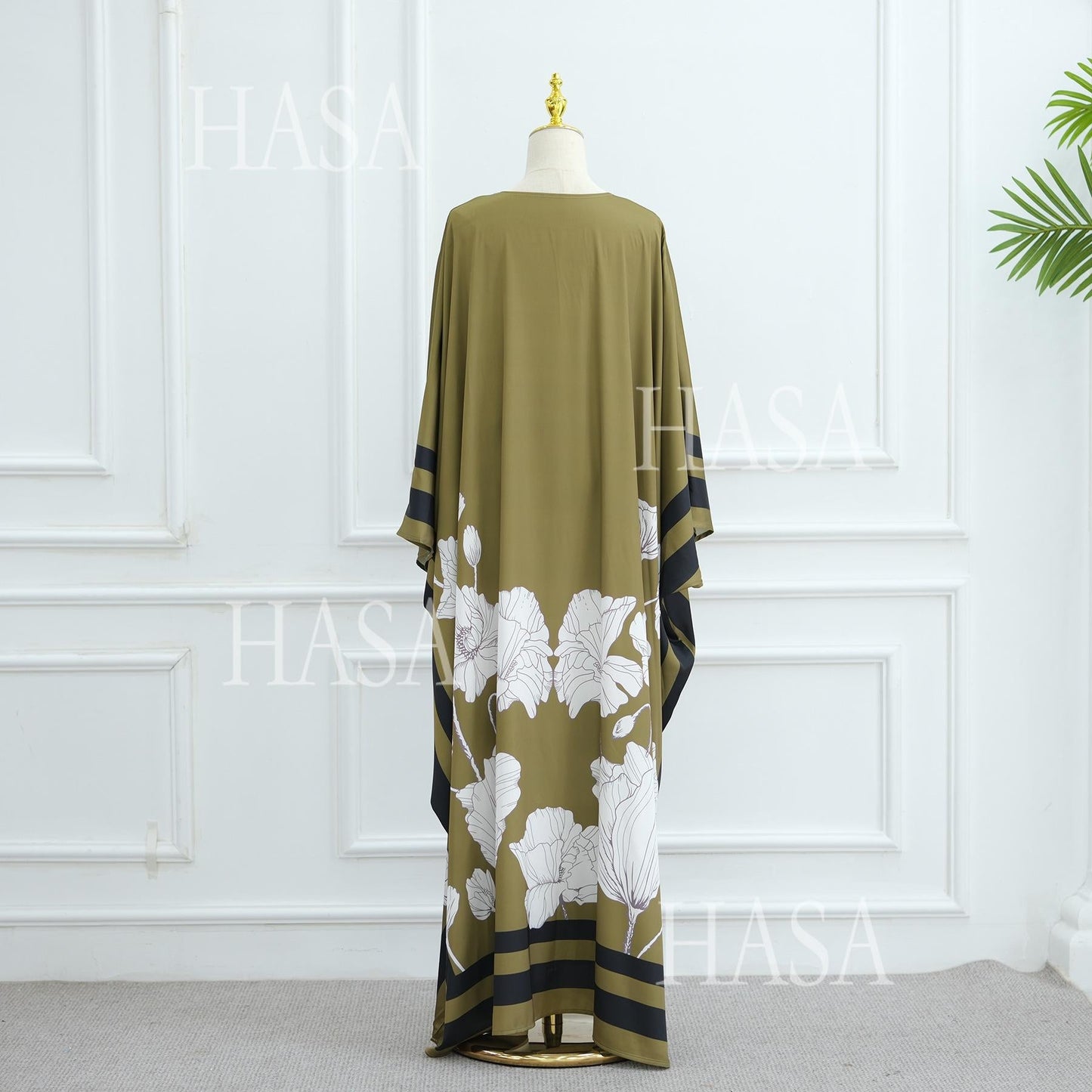 HA6556 Colorblock Print Cardigan Robe Dress