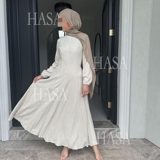 HASA HA5868 Solid Color Swing Comfortable  Dress Robe Waist Cinching