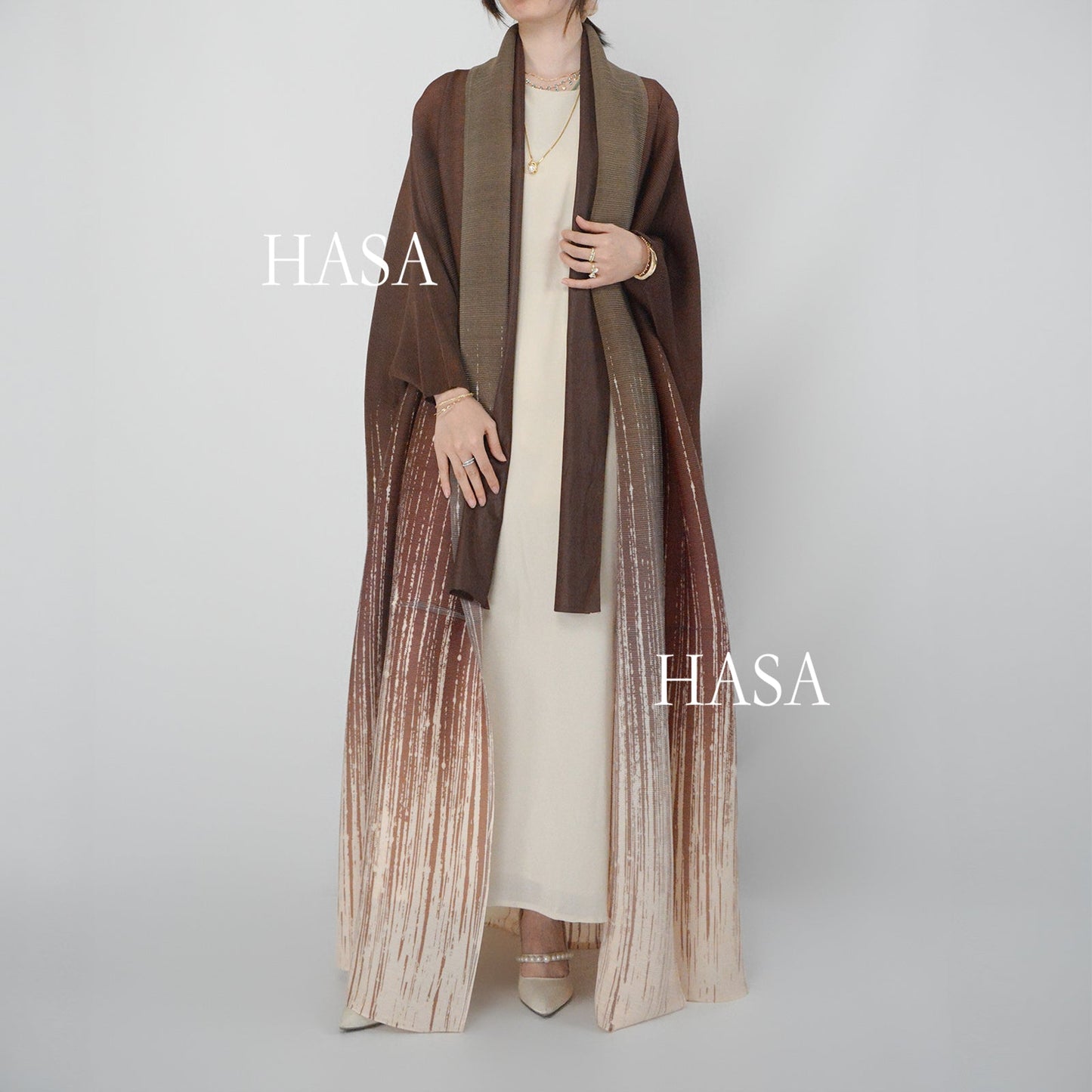 HAYA SHOP 1245 Ombré Abaya Loose Fashion Robe with Pleated Patchwork Detailing
