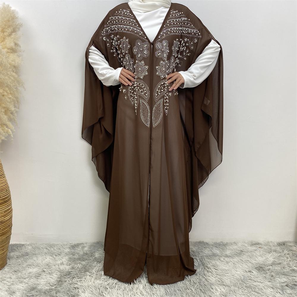 HAYA HAYA1085 Muslim Rhinestone Cardigan Dress