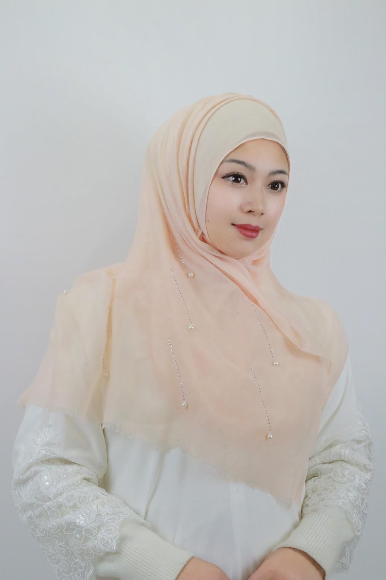 HAYA HA1106 Solid Color Scarf Long Beaded Shawl Headband