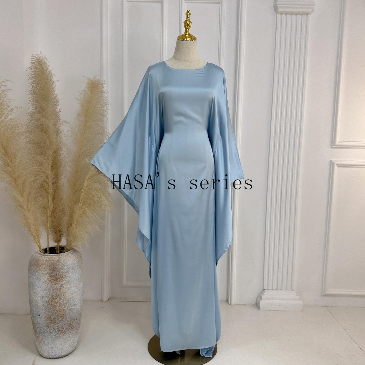 HA1504 Satin Batwing Sleeve Kaftan with Inner Belt