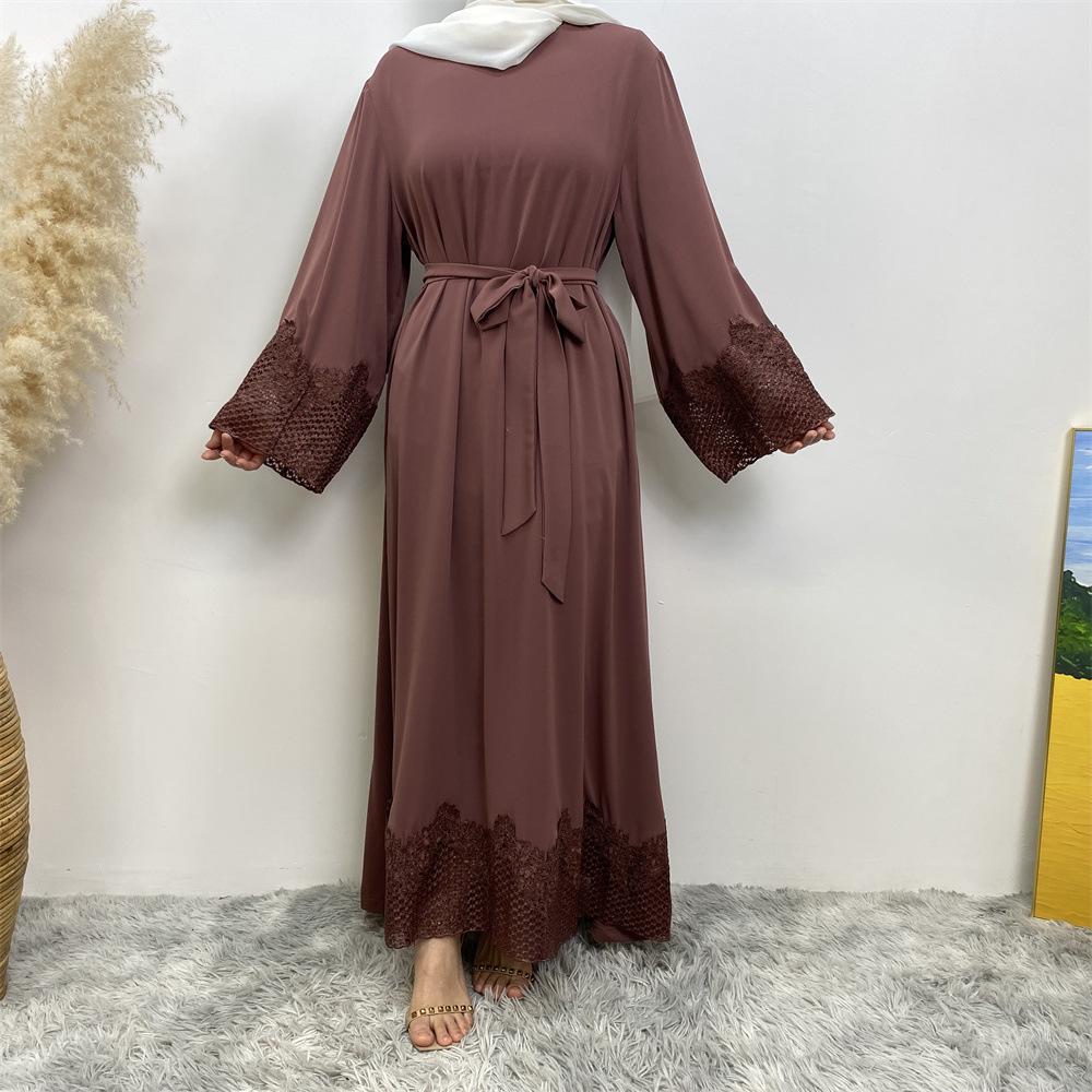 HAYA HAYA1084 Muslim Fashion Lace Robe Dress