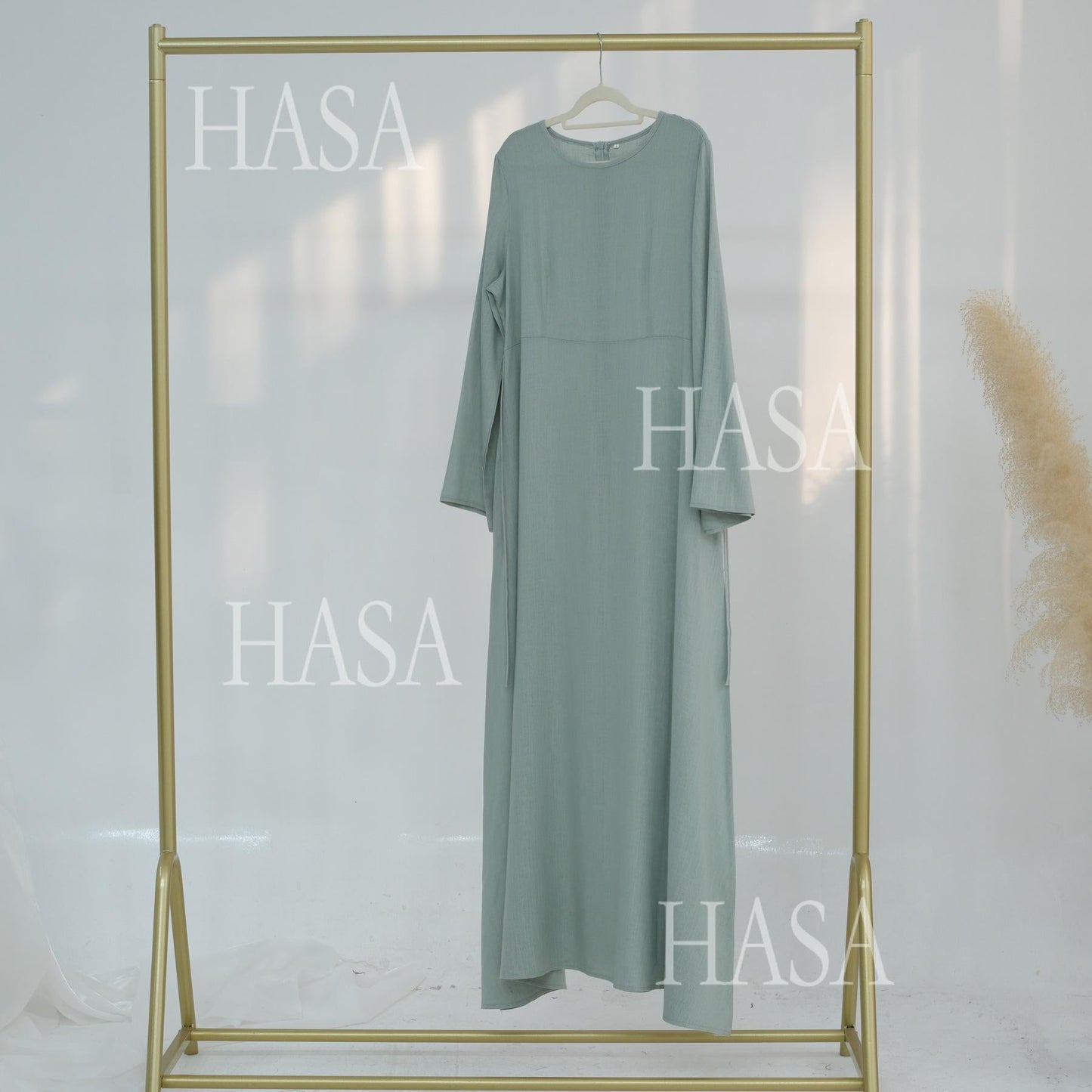 HA6494 Simple Solid Color Linen Bamboo Dress | Lace-Up Design