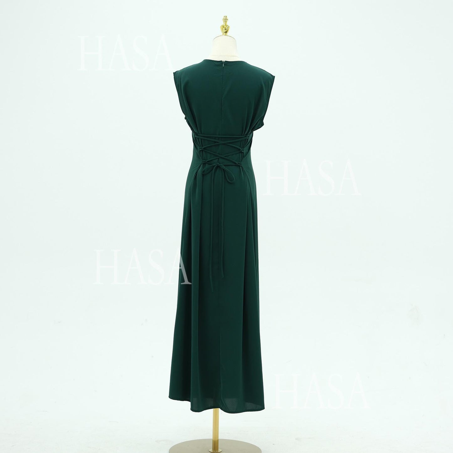 HA6470 Sleeveless Long Dress with Adjustable Back Lacing
