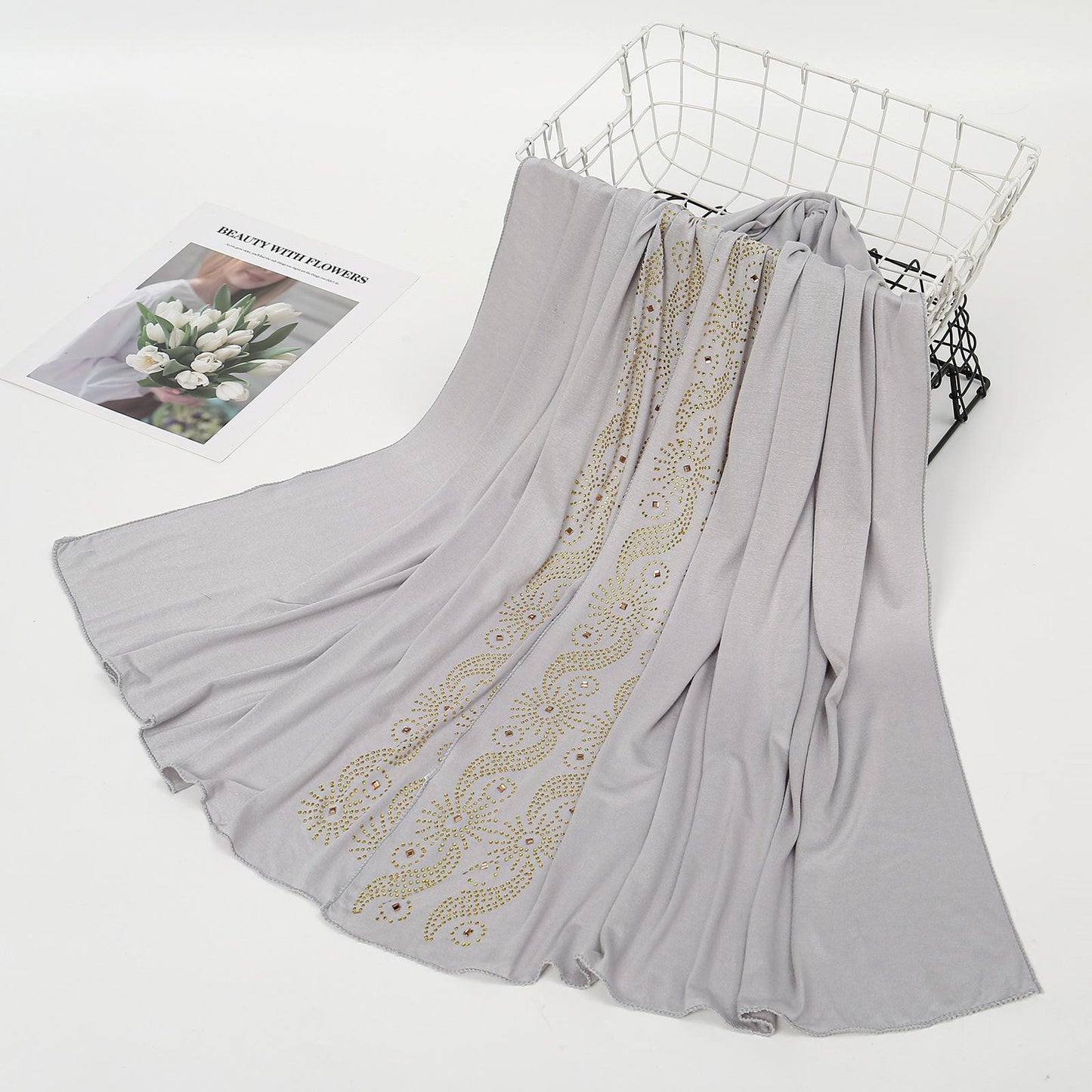 HAYA HA1145 Solid Color Rhinestone Headscarf