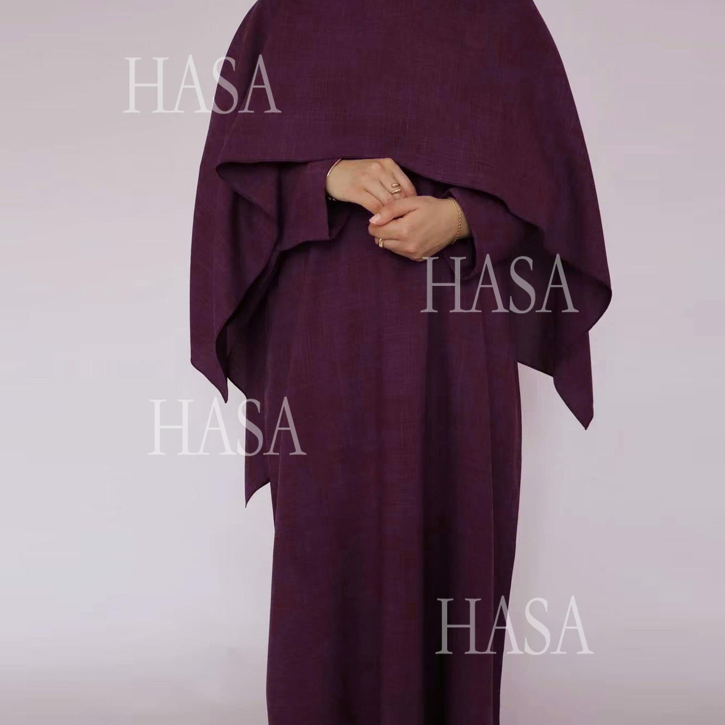 HA6577 Women's Solid Color Two-piece Long Skirt with Shawl Abaya