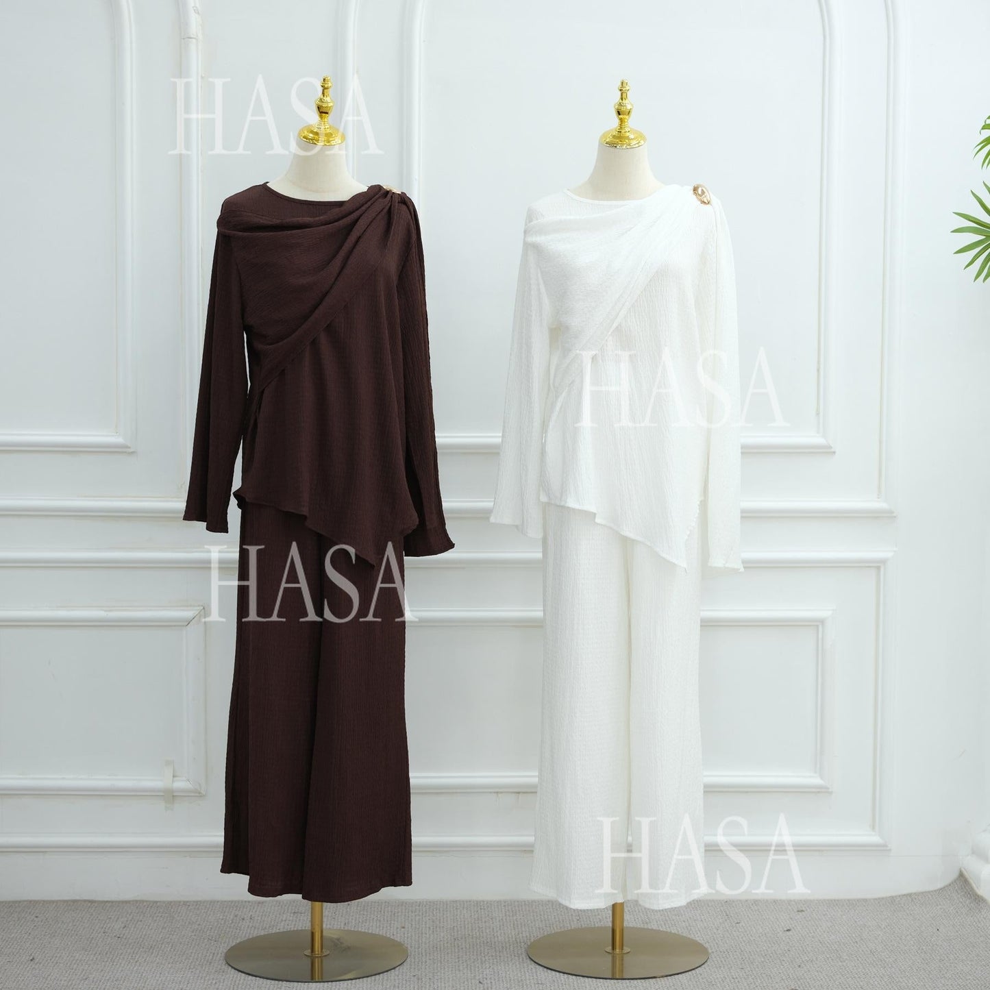 HA6568 Solid Color Design Top + Pants Two-piece Set for Daily Personality Wear