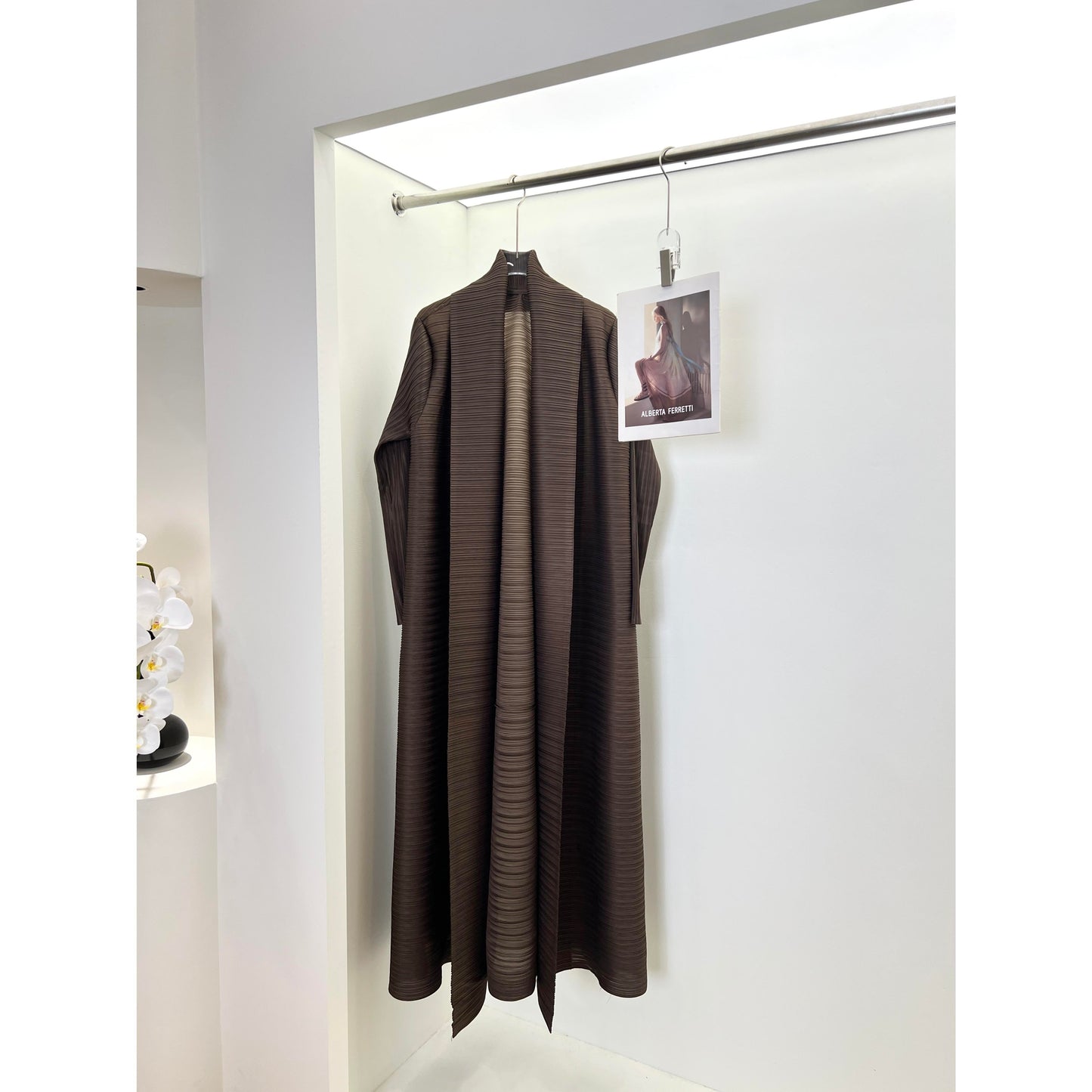 HS6729 Chocolate Crinkle | Brown Textured Open Abaya