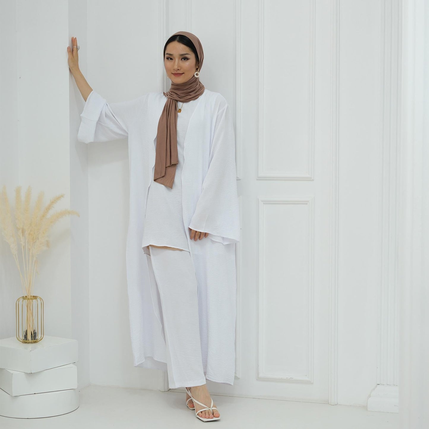 HA5107 Classic Solid Color Three-piece Suit - Loose Long Design Combination