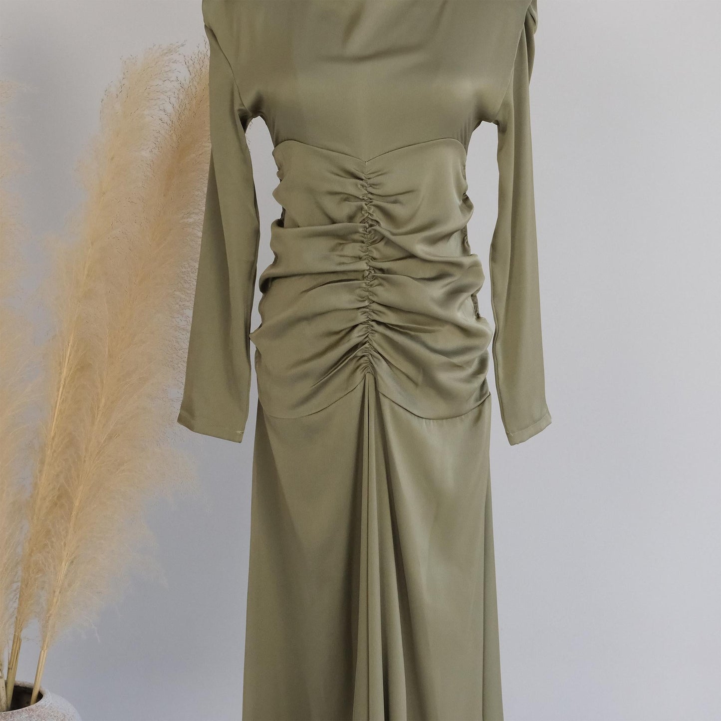 HAYA HAYA1020 Solid Color High Neck Slimming Robe Dress