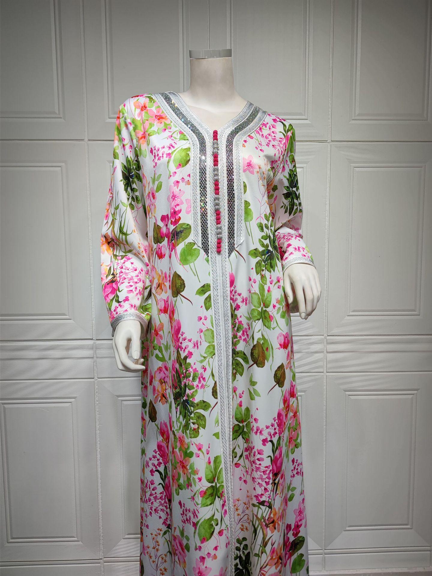 HAYA HAYA1075 Abaya Robe New Printed Rhinestone Dress