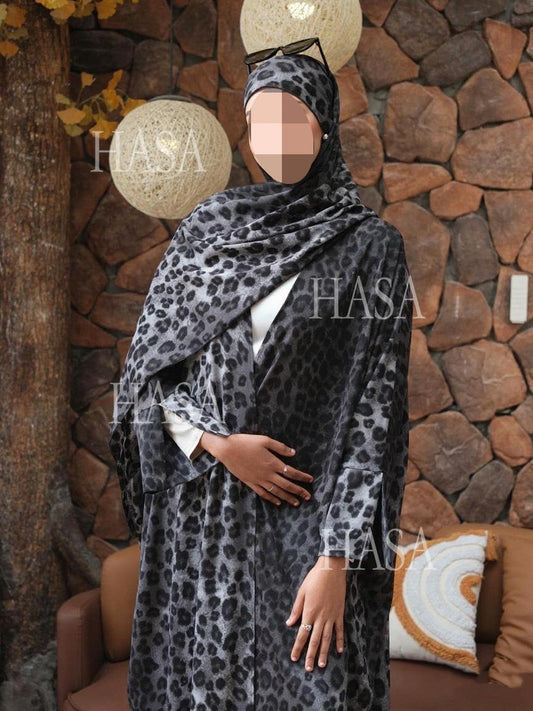HA6576 Women's Printed Cardigan Abaya (with Optional Matching Headscarf)