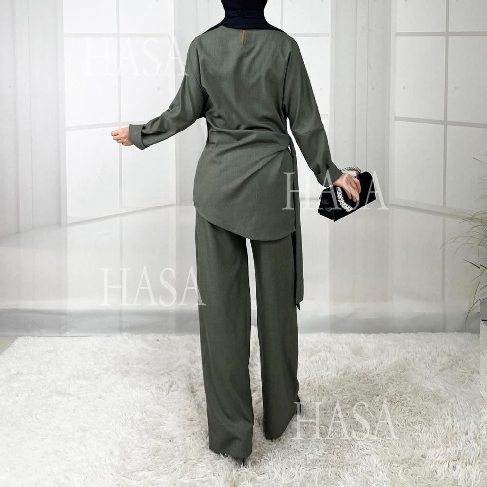 HS5856 High-end Imitation Linen Two-piece Suit (excluding Headscarf), Fashionable and Comfortable New Experience