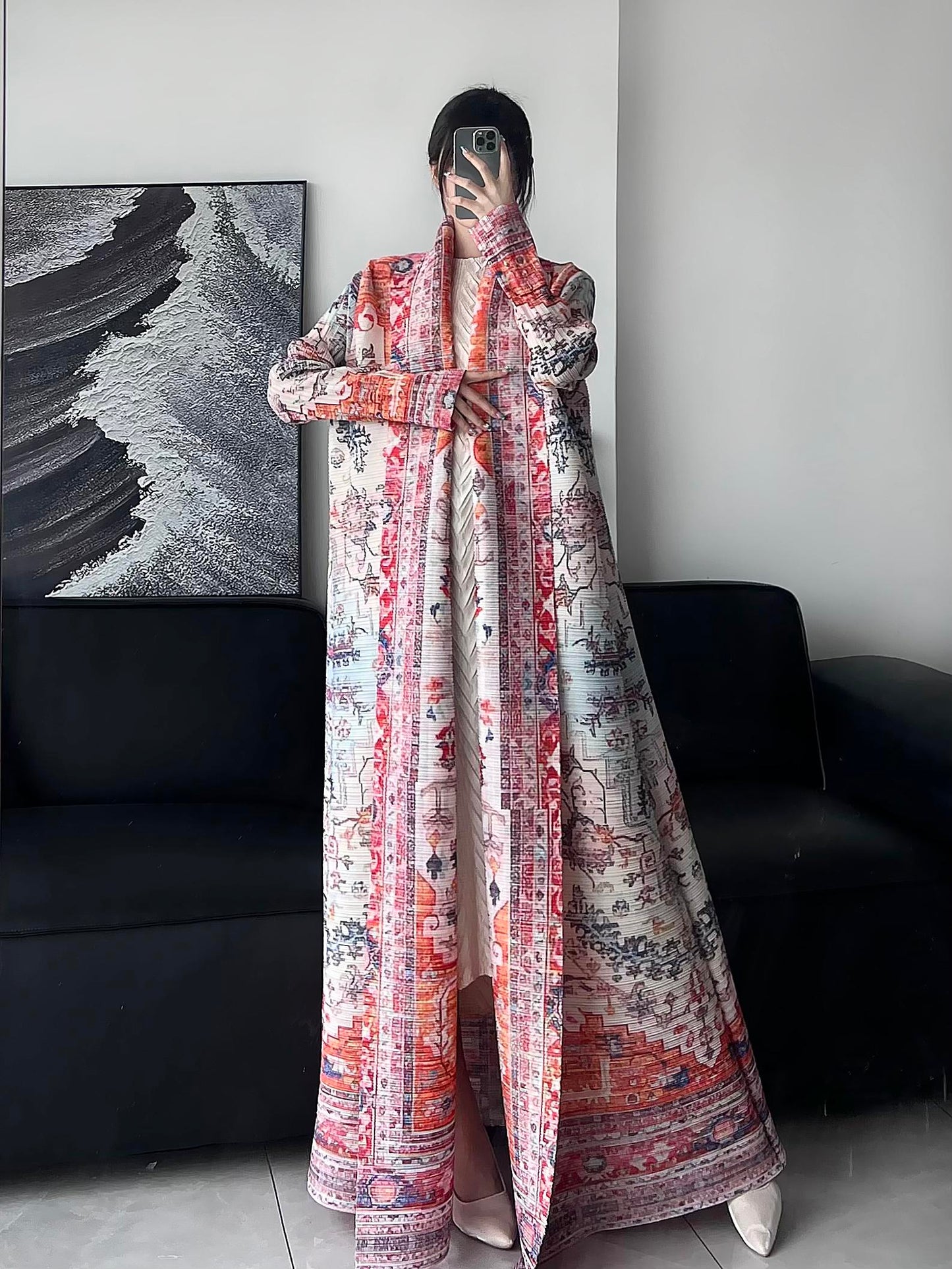 HS6730  Multicolor Printed Abaya with Traditional Motifs
